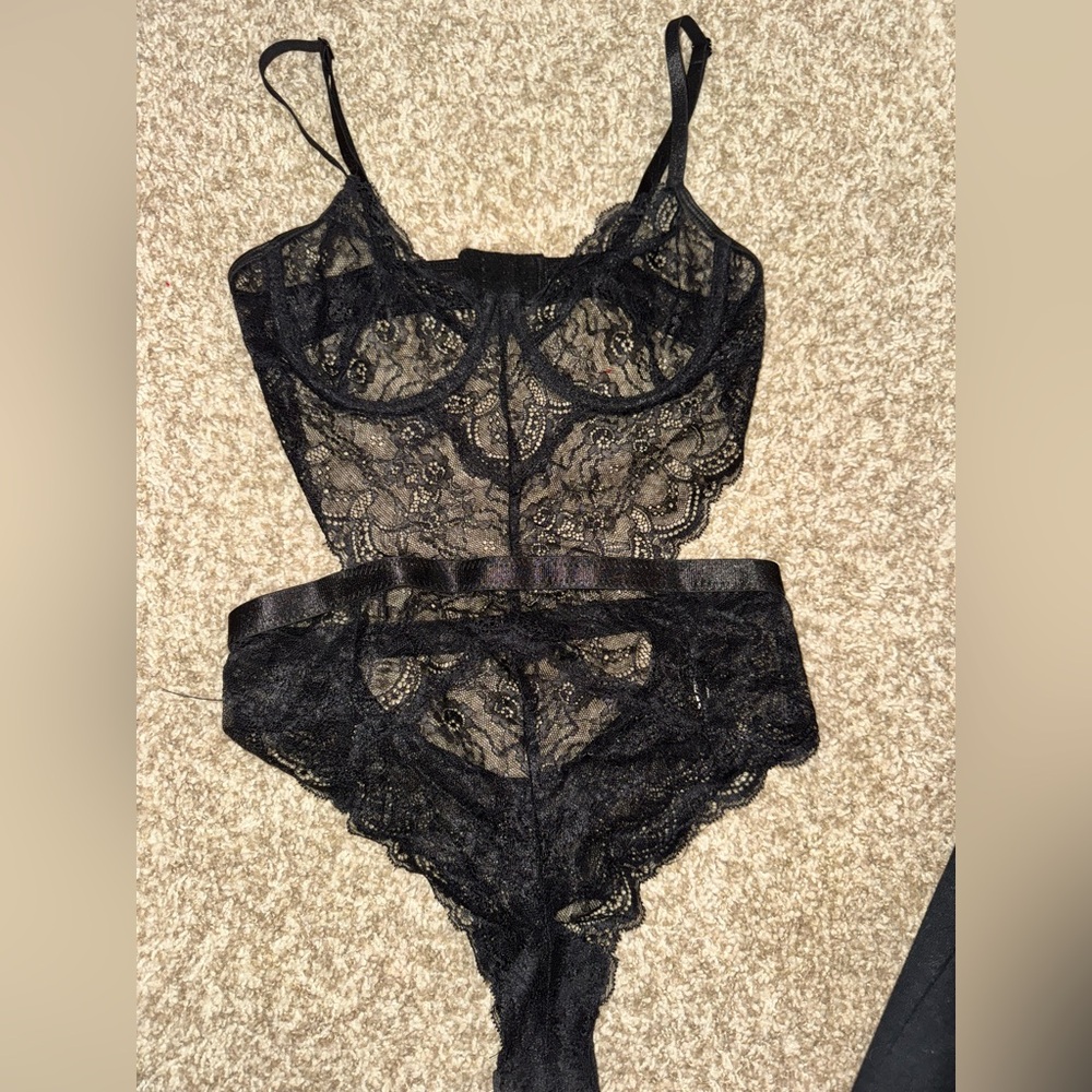 Black lace lingerie bodysuit